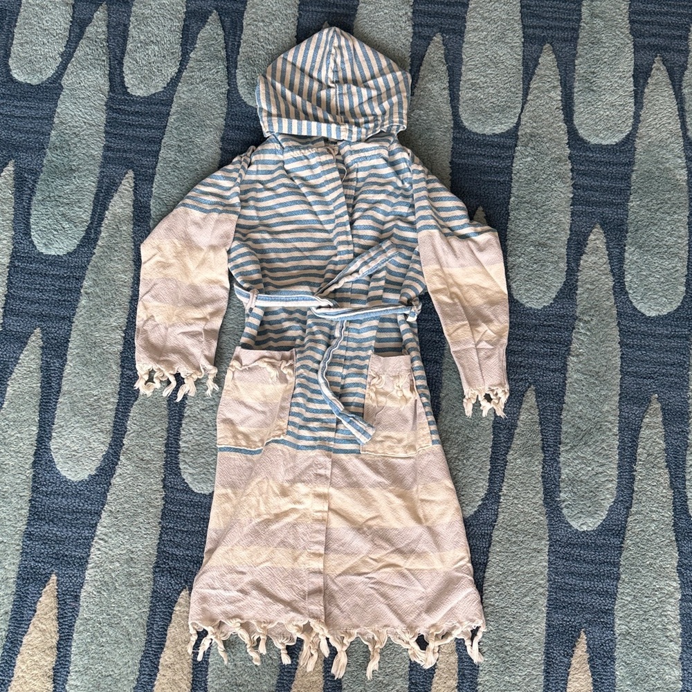 Kids Hooded Stripe Turkish Towel Robe - Blue & lavender- Home&Loft